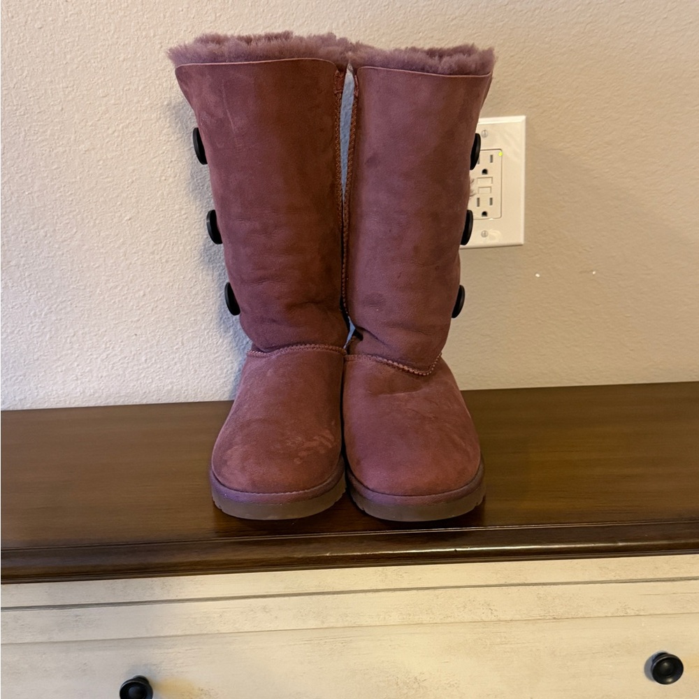 Ugg Pink Shearling Button Boots - Picture 3 of 6